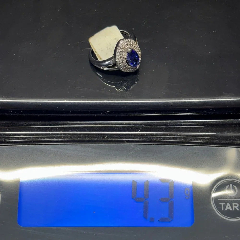 New 925 Sterling Silver Blue CZ Halo Ring Marquise Size 7 NOS $199 Sim. Sapphire